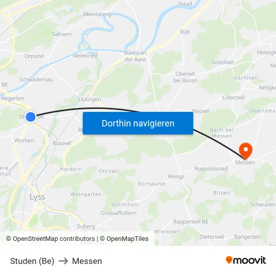 Studen (Be) to Messen map