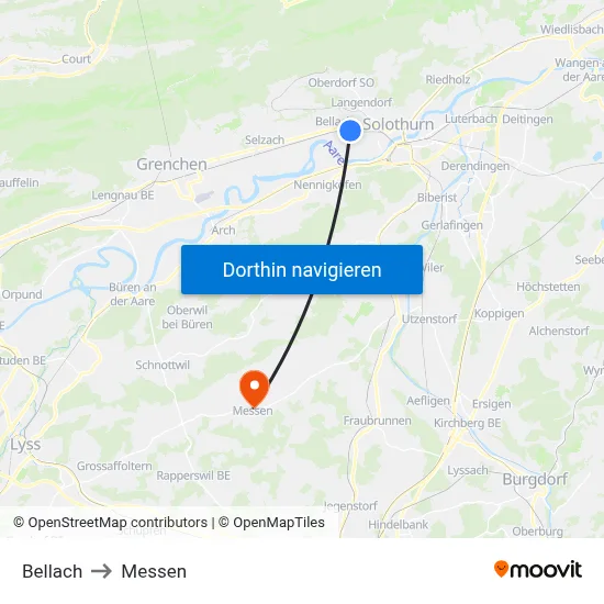 Bellach to Messen map