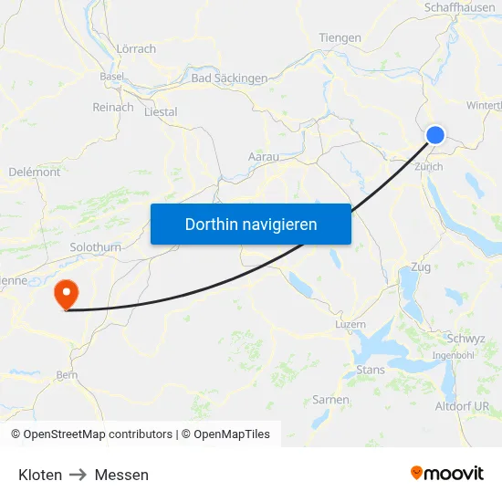 Kloten to Messen map