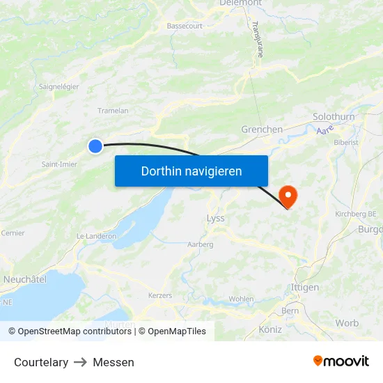Courtelary to Messen map