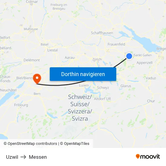 Uzwil to Messen map