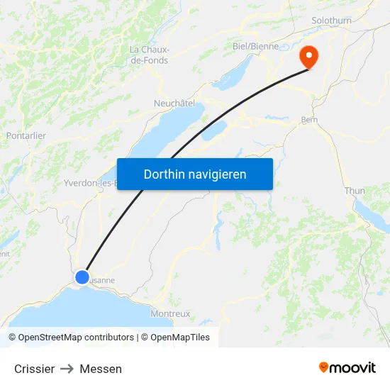 Crissier to Messen map