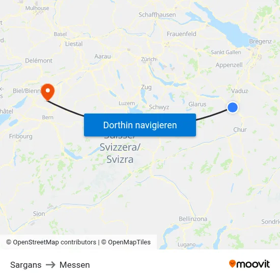 Sargans to Messen map
