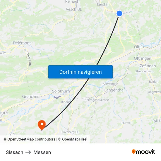 Sissach to Messen map