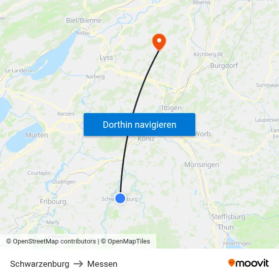 Schwarzenburg to Messen map
