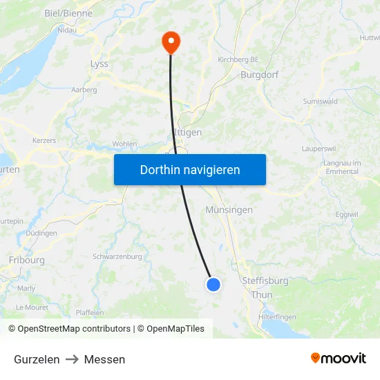 Gurzelen to Messen map