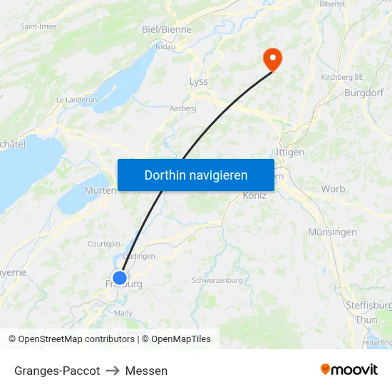 Granges-Paccot to Messen map