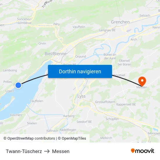 Twann-Tüscherz to Messen map