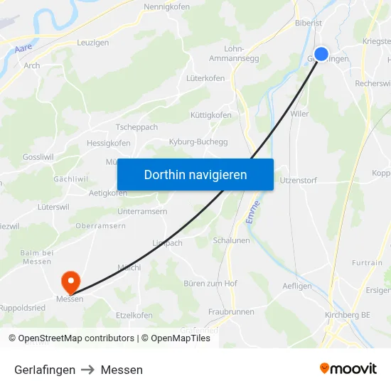 Gerlafingen to Messen map