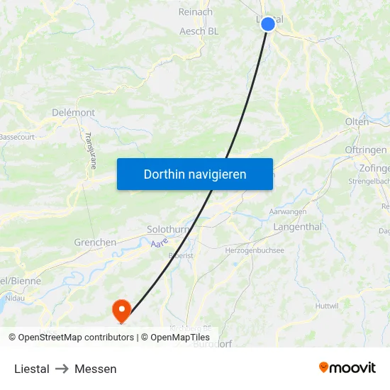 Liestal to Messen map