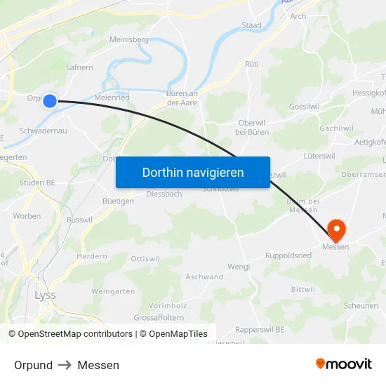 Orpund to Messen map