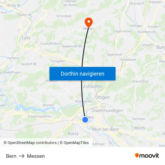 Bern to Messen map