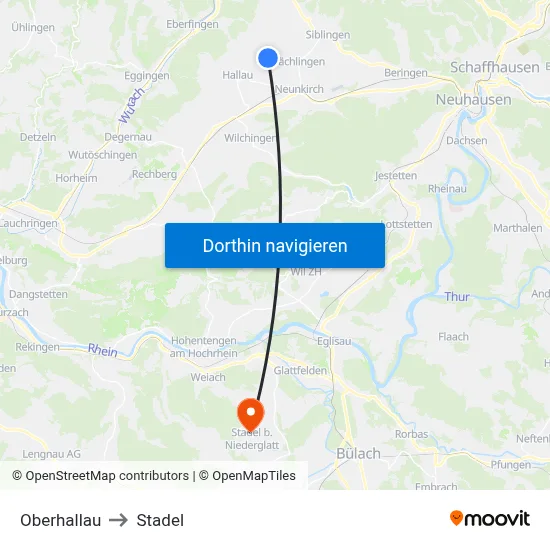 Oberhallau to Stadel map