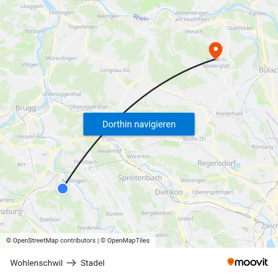 Wohlenschwil to Stadel map