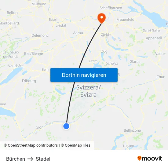 Bürchen to Stadel map