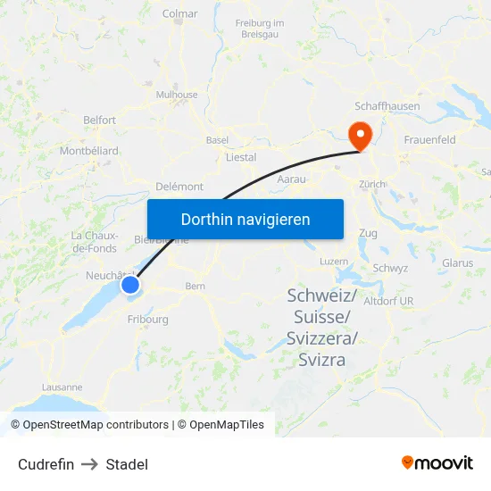 Cudrefin to Stadel map