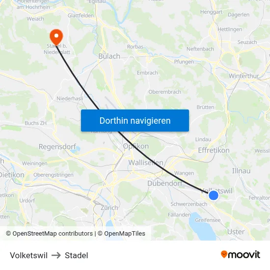 Volketswil to Stadel map