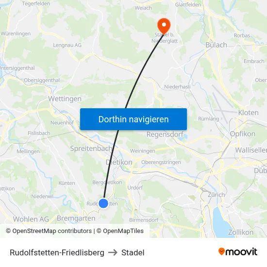 Rudolfstetten-Friedlisberg to Stadel map