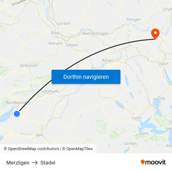Merzligen to Stadel map
