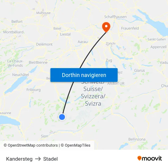 Kandersteg to Stadel map