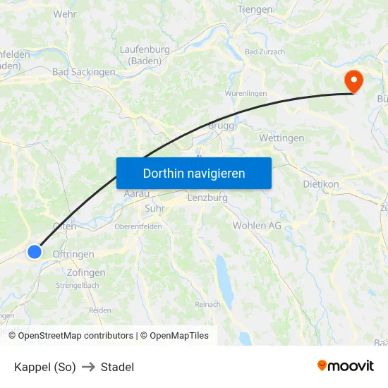 Kappel (So) to Stadel map