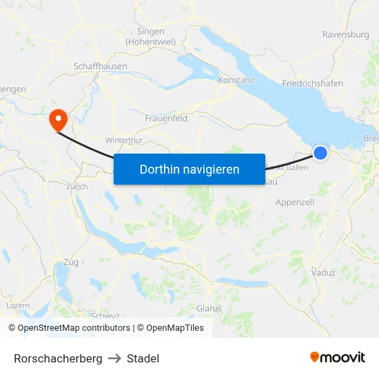 Rorschacherberg to Stadel map
