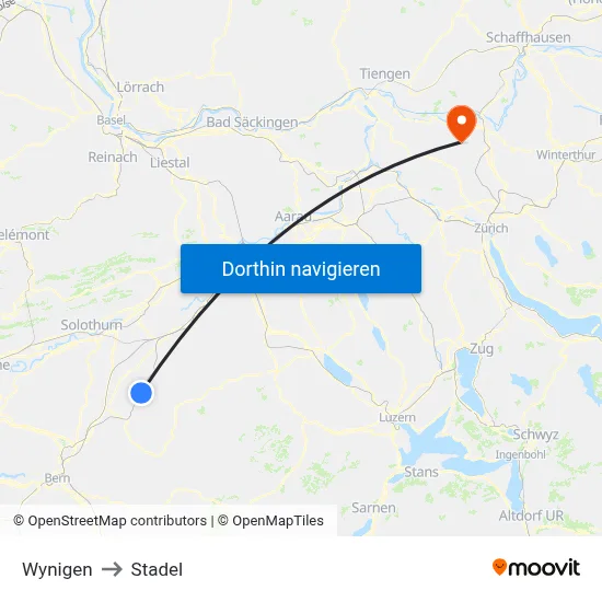 Wynigen to Stadel map