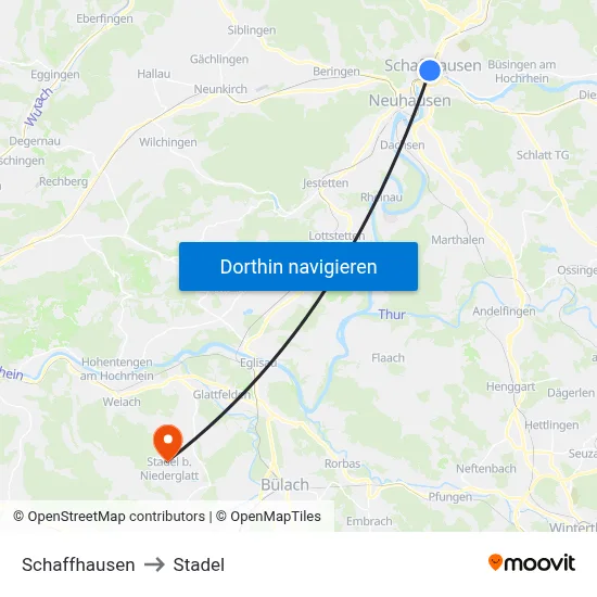 Schaffhausen to Stadel map