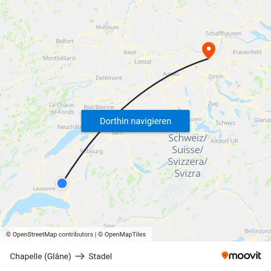 Chapelle (Glâne) to Stadel map