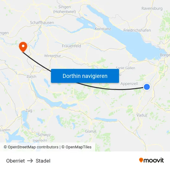 Oberriet to Stadel map