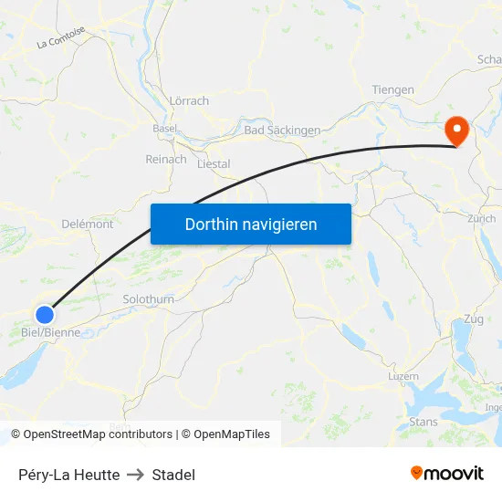 Péry-La Heutte to Stadel map