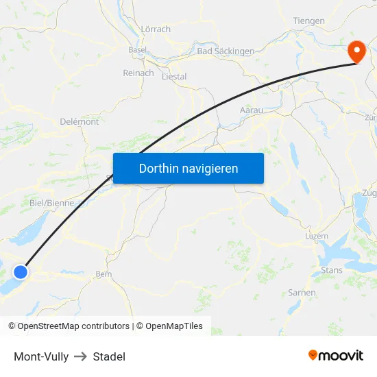 Mont-Vully to Stadel map