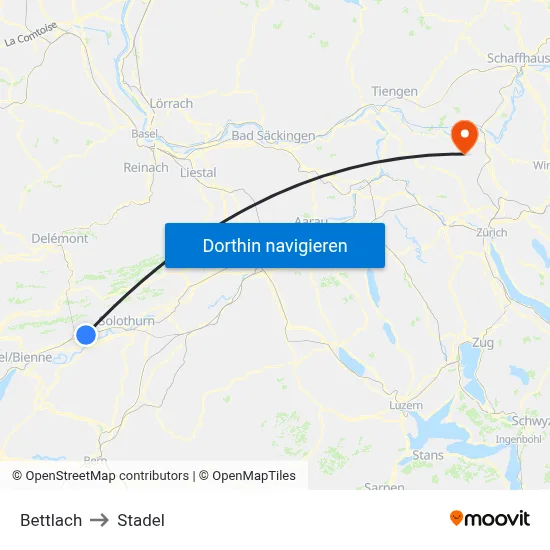 Bettlach to Stadel map