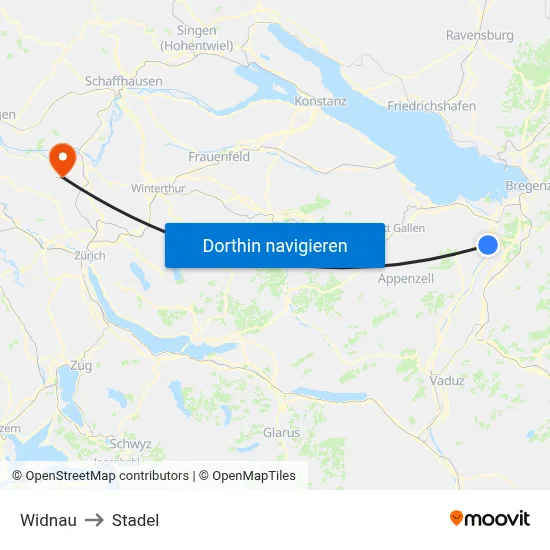 Widnau to Stadel map