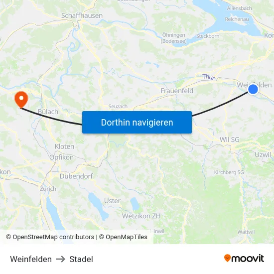Weinfelden to Stadel map
