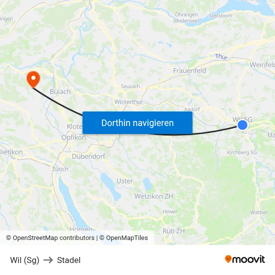 Wil (Sg) to Stadel map