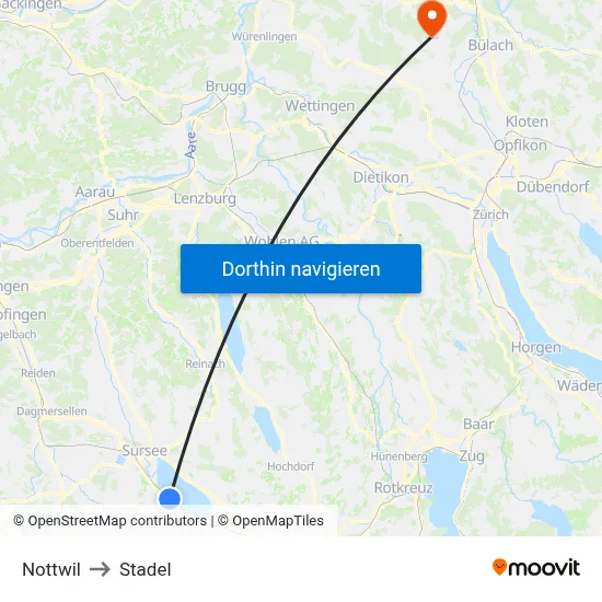 Nottwil to Stadel map