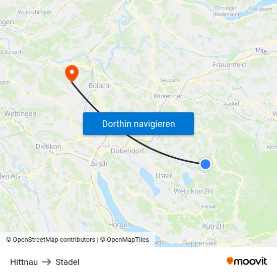 Hittnau to Stadel map