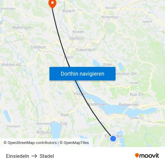 Einsiedeln to Stadel map