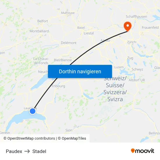Paudex to Stadel map