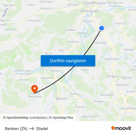 Benken (Zh) to Stadel map