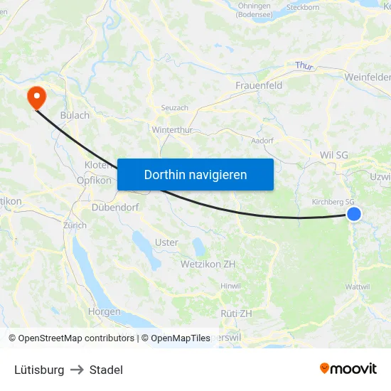 Lütisburg to Stadel map