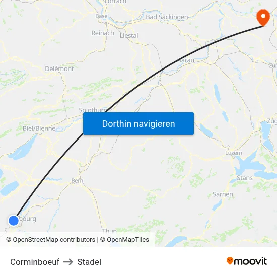 Corminboeuf to Stadel map