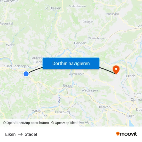 Eiken to Stadel map
