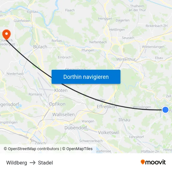 Wildberg to Stadel map