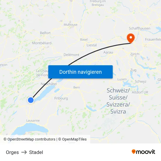 Orges to Stadel map