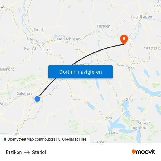 Etziken to Stadel map