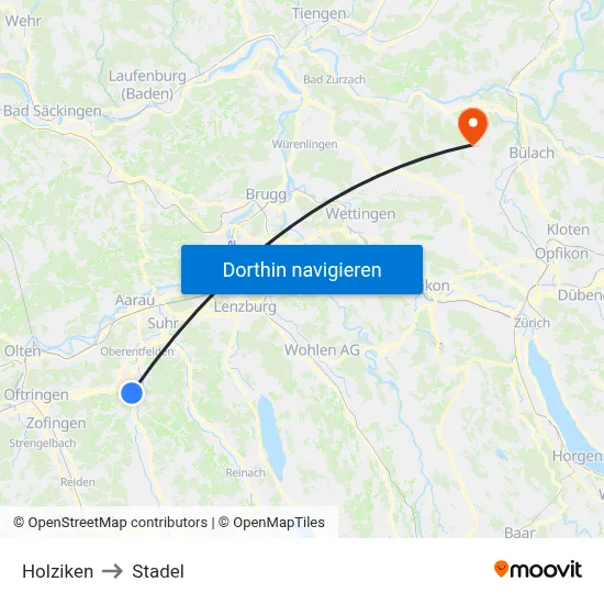 Holziken to Stadel map