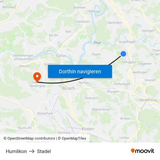 Humlikon to Stadel map