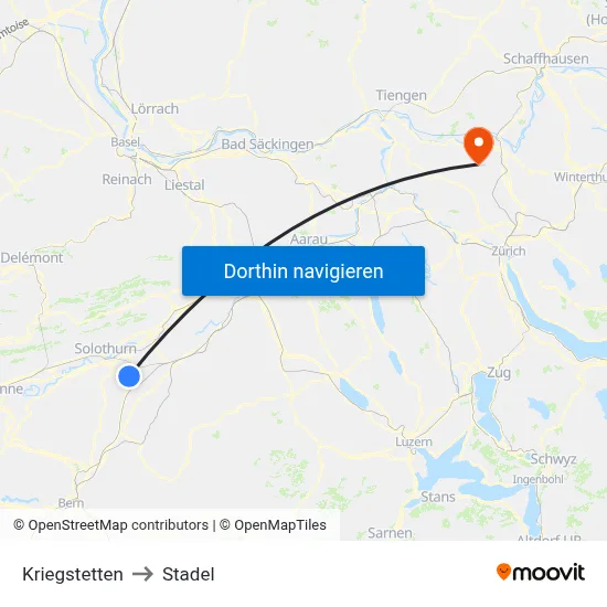 Kriegstetten to Stadel map